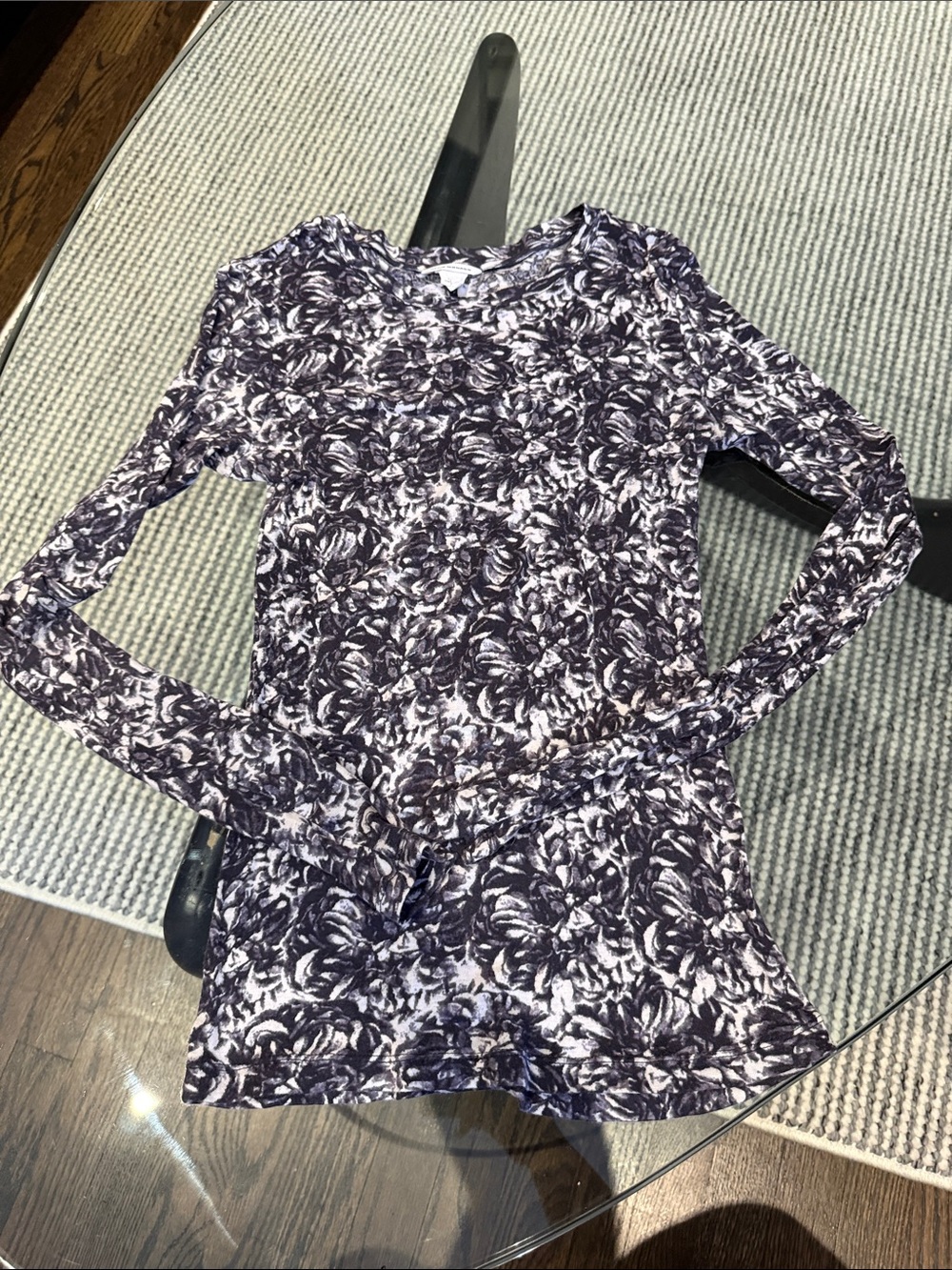 Club Monaco Black and White Floral Long Sleeve Tee